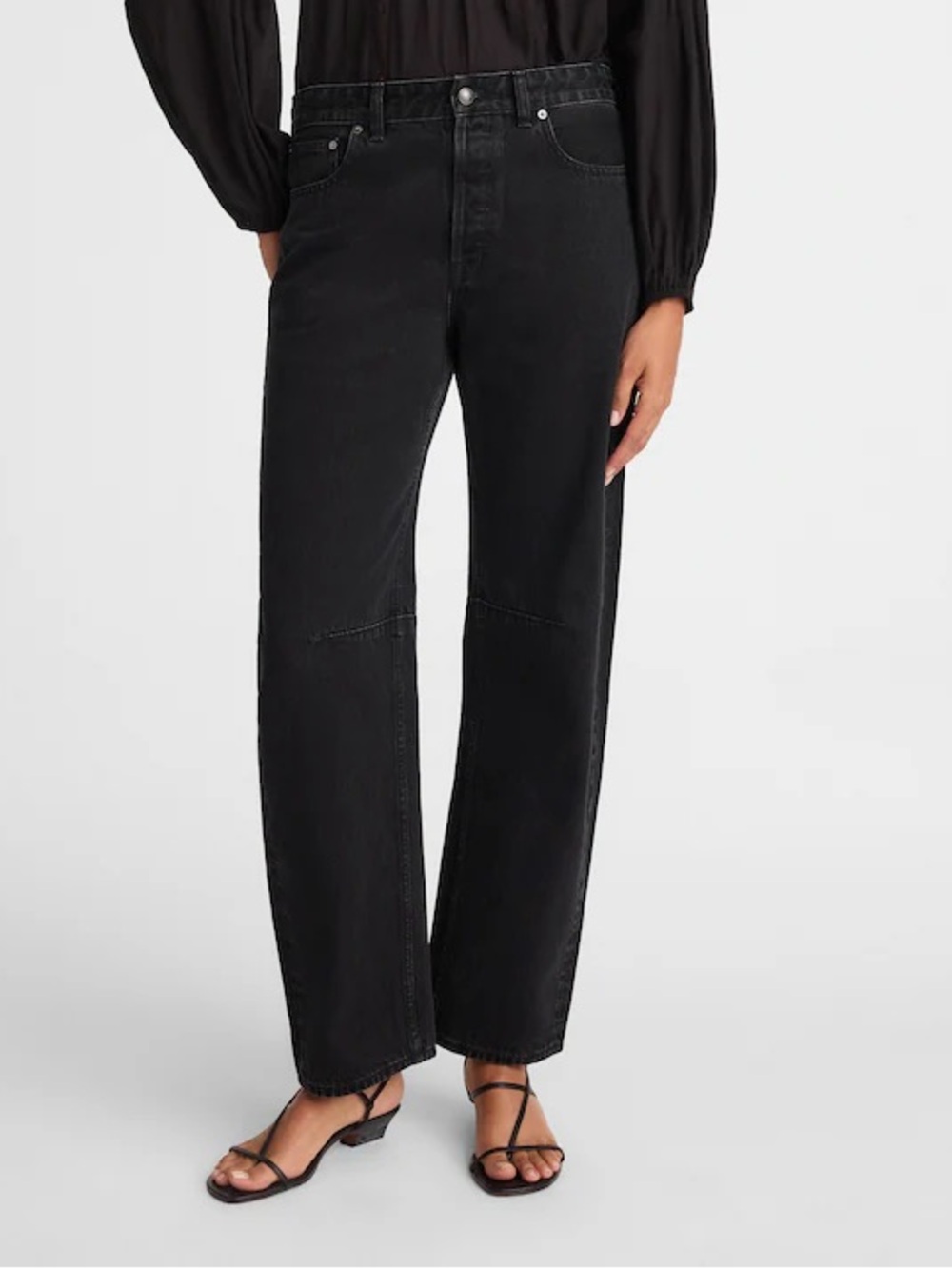 Madewell The Darted Barrel-Leg Jean button fly washed black NW546 Size 33P NWT